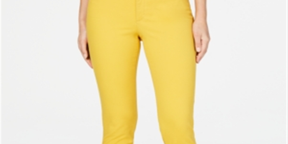 Calça jeans feminina Lexington reta Charter Club, amarela, tamanho 18
