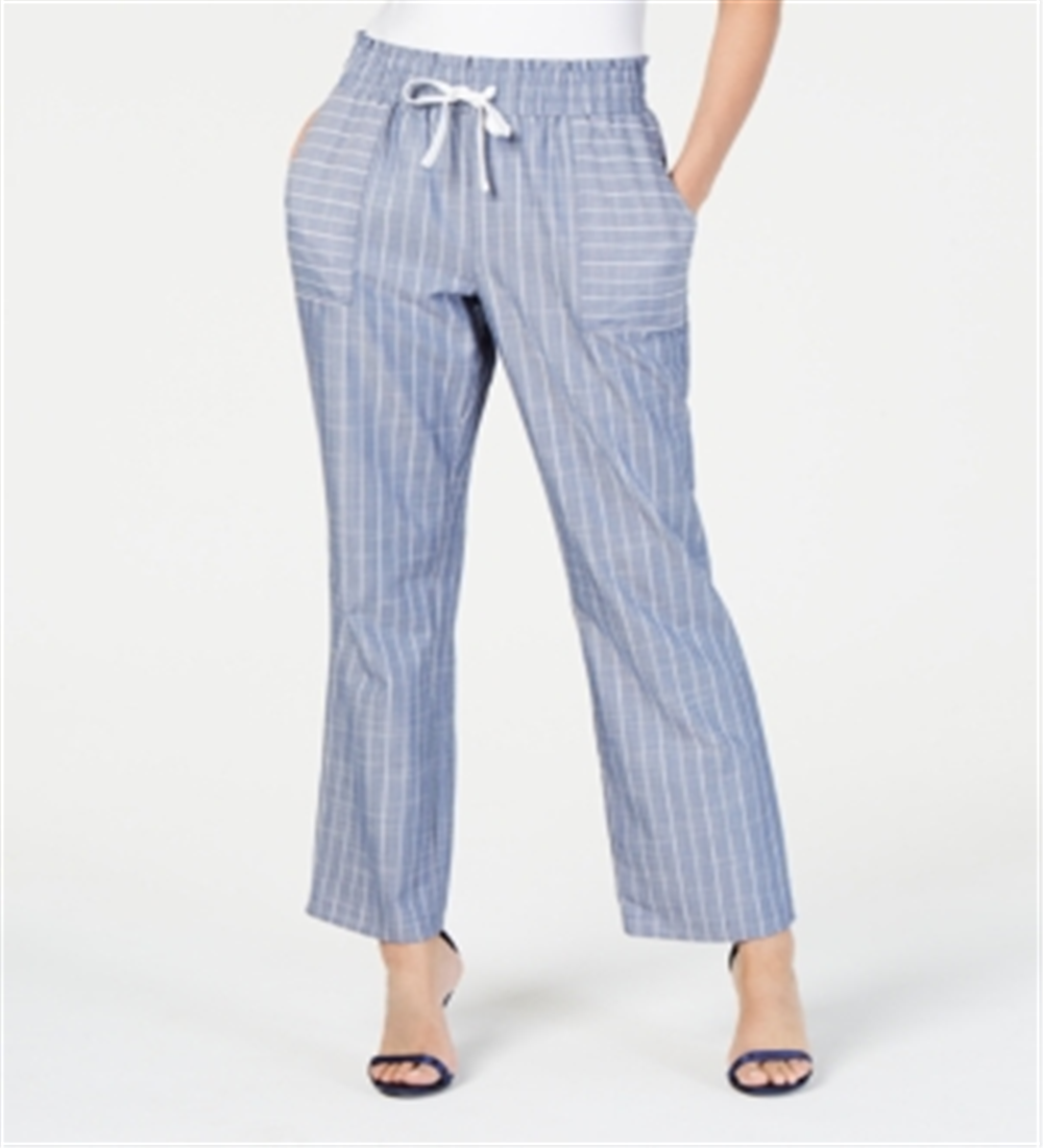 Calça listrada feminina NY Collection, azul, tamanho pequeno, médio