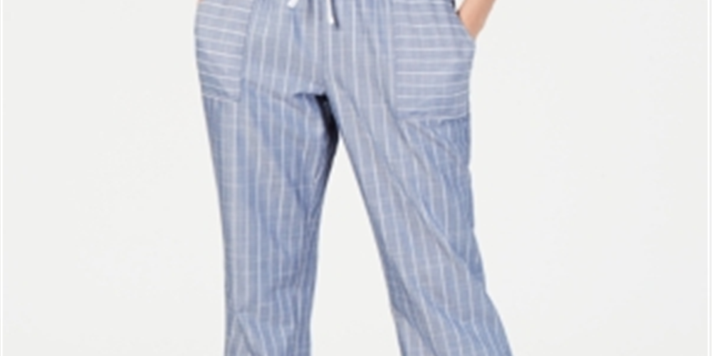 Calça listrada feminina NY Collection, azul, tamanho pequeno, médio