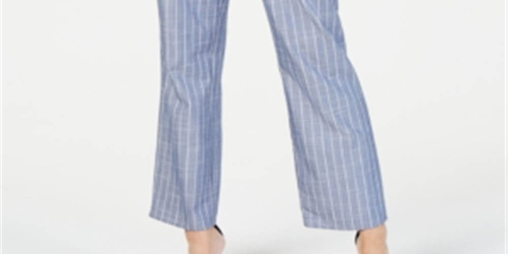 Calça listrada feminina NY Collection, azul, tamanho pequeno, médio