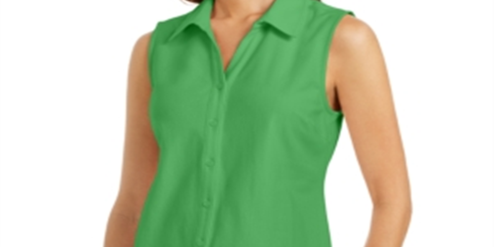 Camisa feminina sem mangas Charter Club Cotton Piquet, verde, tamanho 6