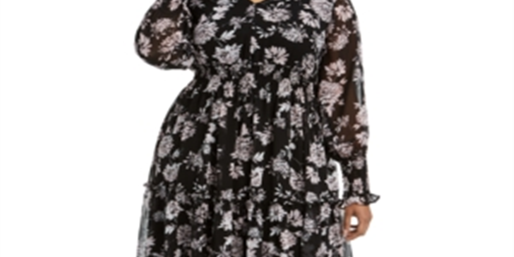 Vestido midi smocked com estampa floral Taylor feminino, preto, tamanho 18W
