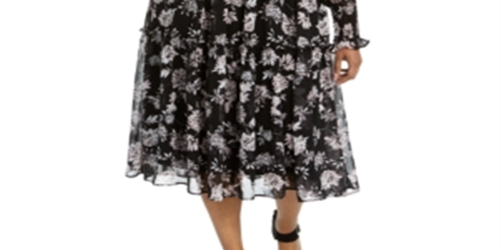 Vestido midi smocked com estampa floral Taylor feminino, preto, tamanho 18W
