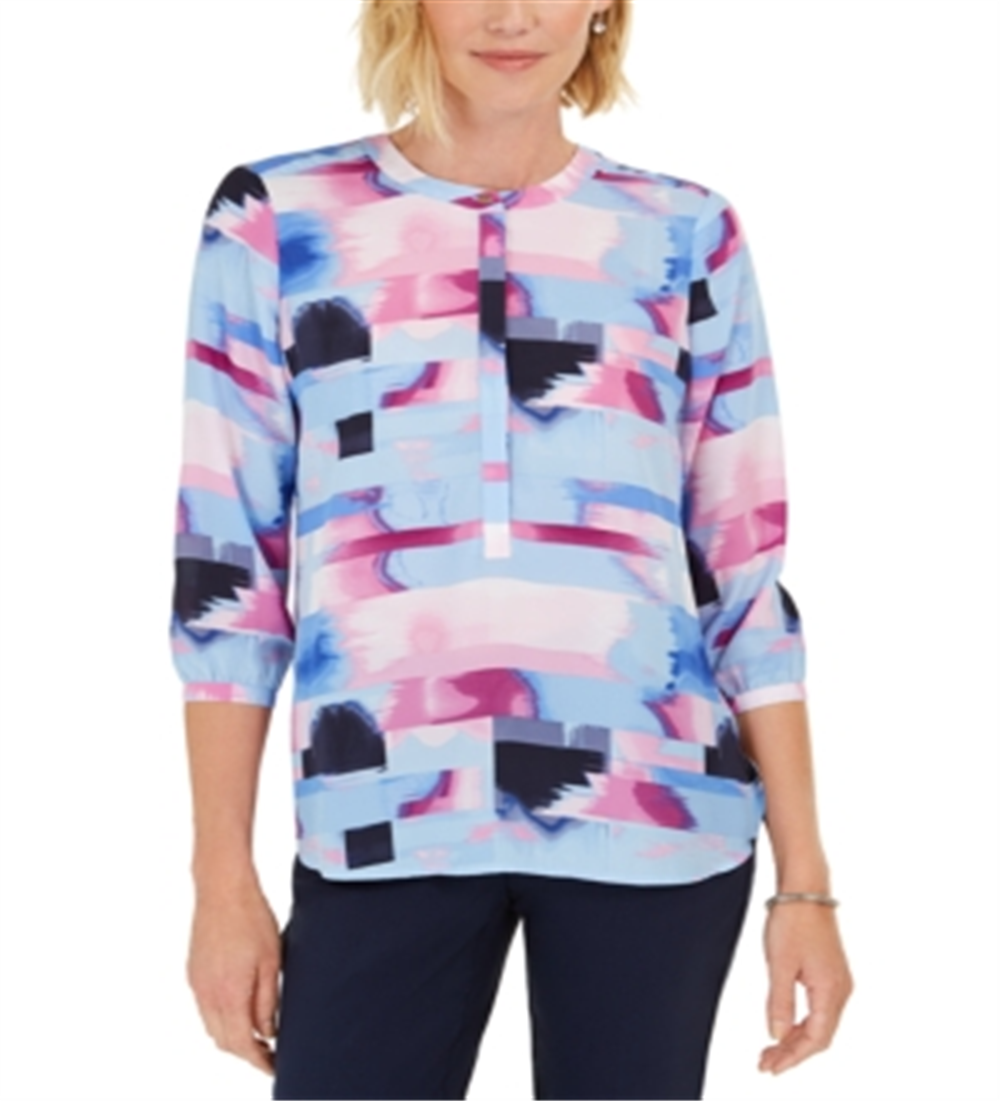 Blusa feminina estampada com pregas nas costas, tamanho pequeno, roxa, da coleção JM