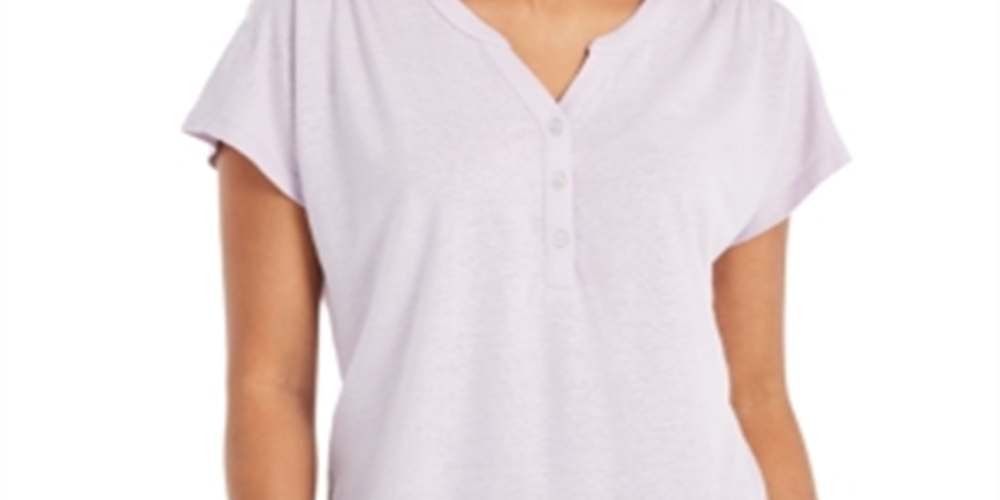 Blusa Henley de Linho e Manga Dolman Feminina Style &amp; Co Roxa Tamanho Médio