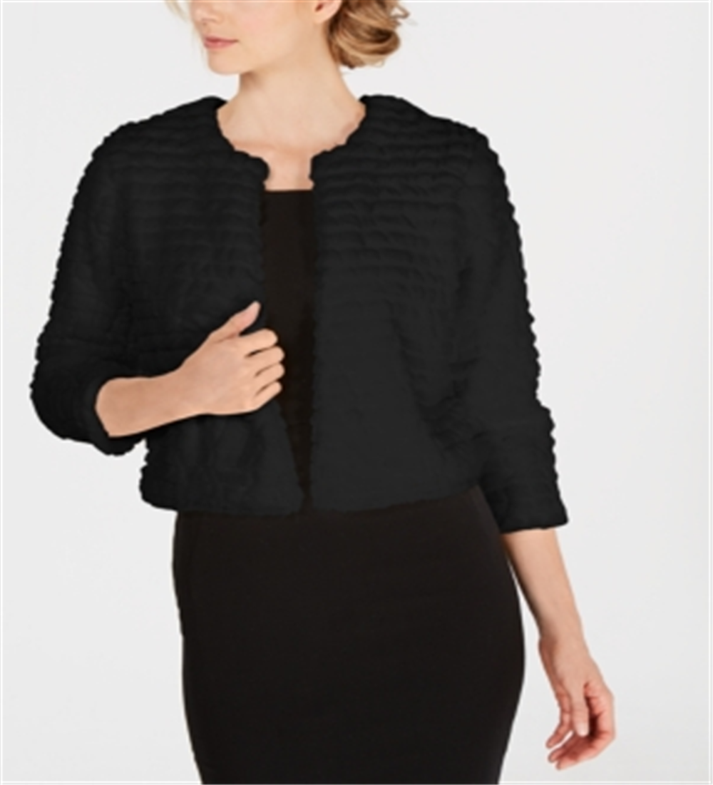 Calvin Klein Feminino Pele Sintética Sem Mangas Cardigan Aberto Top Cocktail Preto Tamanho Pequeno