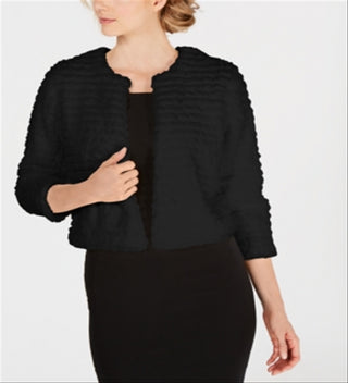 Calvin Klein Feminino Pele Sintética Sem Mangas Cardigan Aberto Top Cocktail Preto Tamanho Pequeno