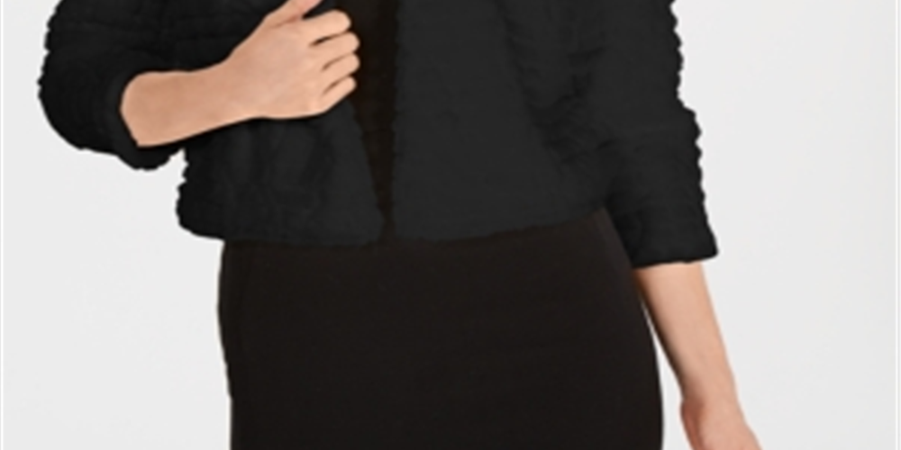Calvin Klein Feminino Pele Sintética Sem Mangas Cardigan Aberto Top Cocktail Preto Tamanho Pequeno