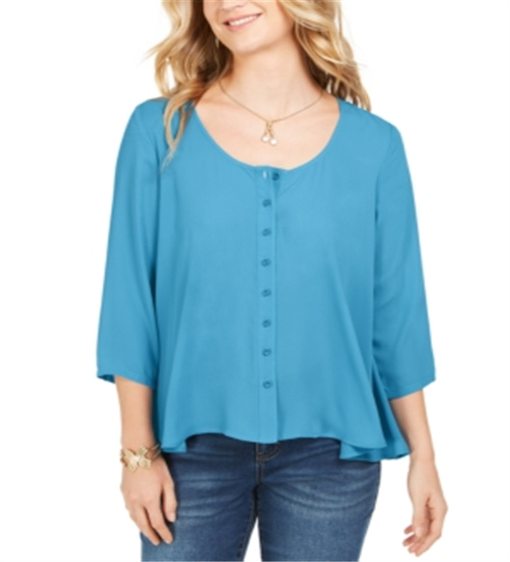 Blusa feminina estilo swing azul tamanho médio