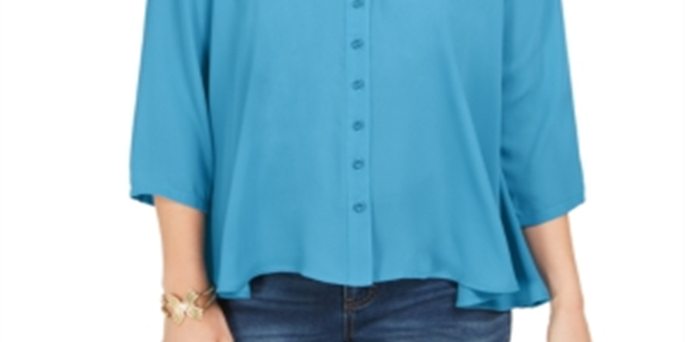 Blusa feminina estilo swing azul tamanho médio
