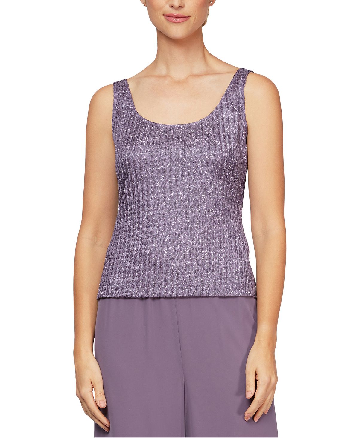 Conjunto de duas peças texturizado feminino Alex Evenings, roxo, tamanho pequeno