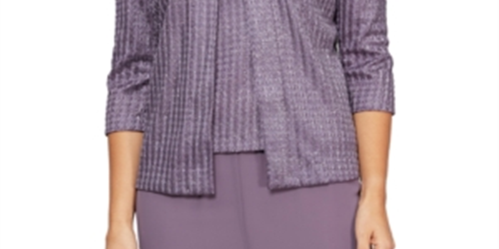 Conjunto de duas peças texturizado feminino Alex Evenings, roxo, tamanho pequeno