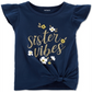 Camiseta Carter's Infantil para Meninas com Estampa Vibes e Amarração Frontal em Algodão Azul, Tamanho 3T