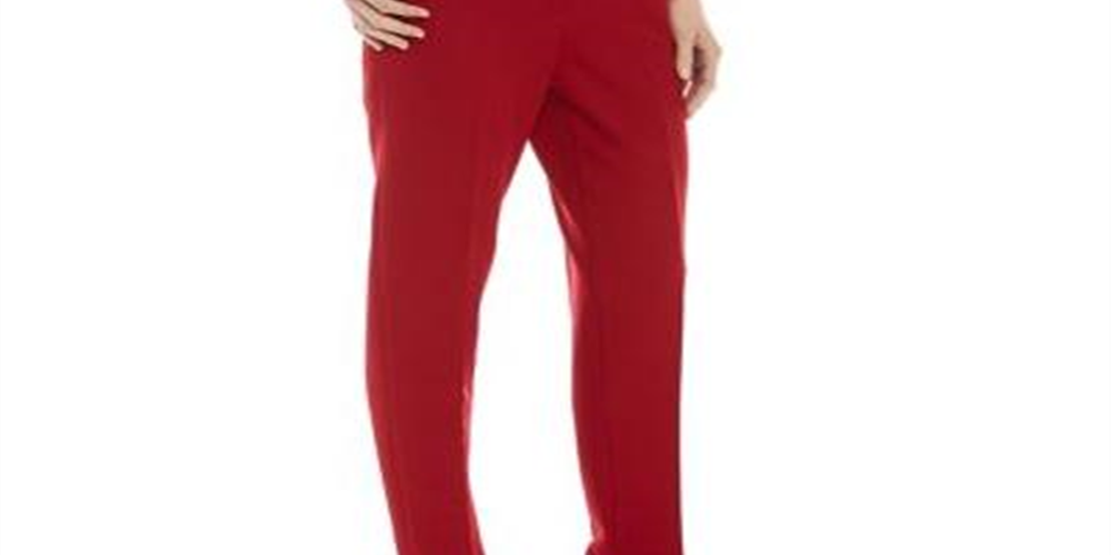 Calça feminina Anne Klein com zíper para usar no trabalho, vermelha, tamanho 16