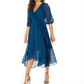 Vestido envelope feminino NY Collection em chiffon amassado e sintético, azul, tamanho pequeno GG