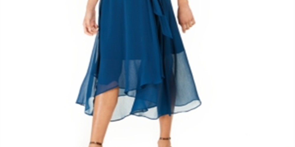 Vestido envelope feminino NY Collection em chiffon amassado e sintético, azul, tamanho pequeno GG