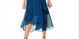 Vestido envelope feminino NY Collection em chiffon amassado e sintético, azul, tamanho pequeno GG