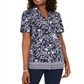 Camisa feminina Karen Scott com estampa floral e botões, azul, tamanho pequeno