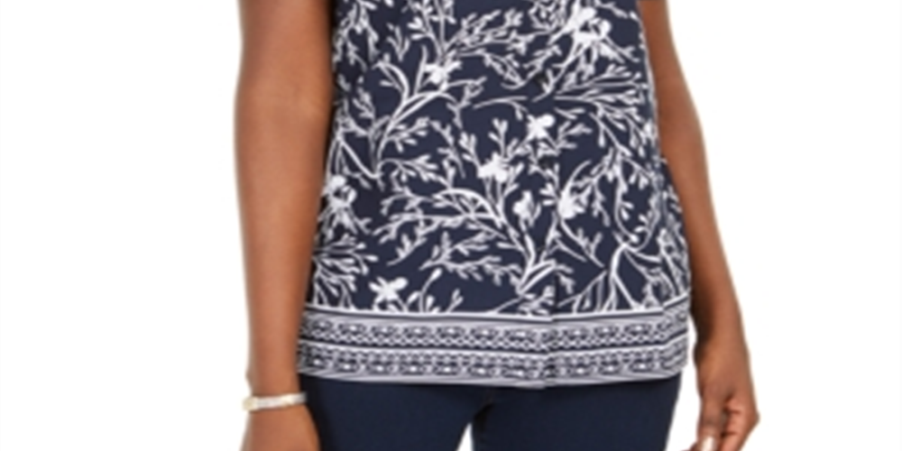 Camisa feminina Karen Scott com estampa floral e botões, azul, tamanho pequeno