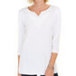 Karen Scott Top Feminino de Algodão com Tachas e Gola Dividida, Branco, Tamanho XS