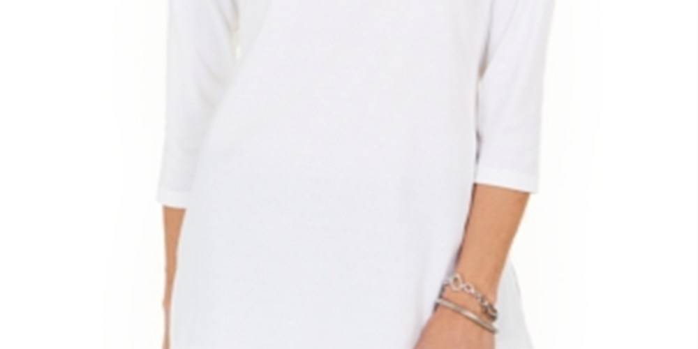 Karen Scott Top Feminino de Algodão com Tachas e Gola Dividida, Branco, Tamanho XS