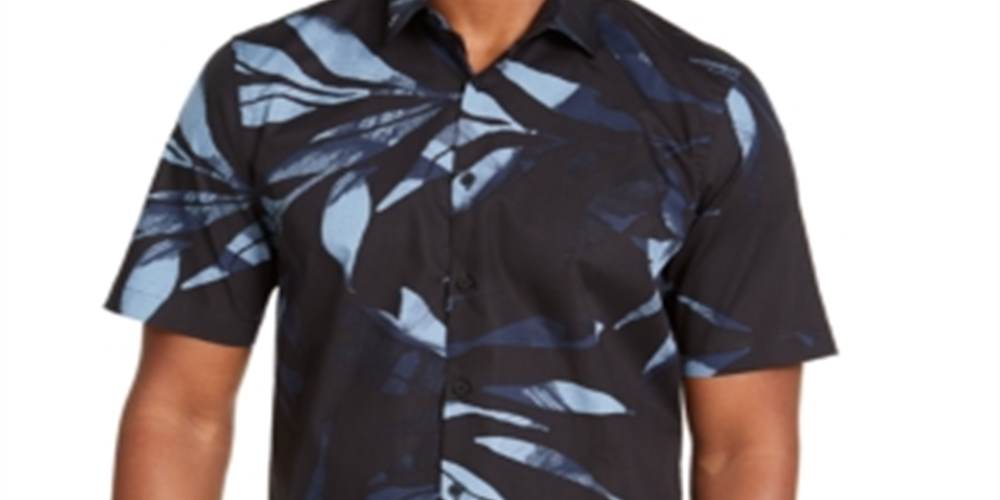 Camisa Alfani Masculina Estampada de Folhas Preta Tamanho P