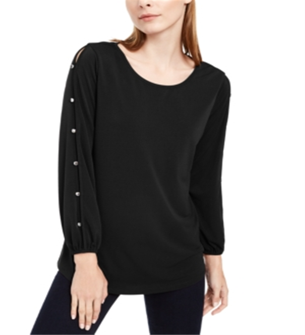 Blusa feminina NY Collection com mangas divididas, preta, tamanho pequeno grande