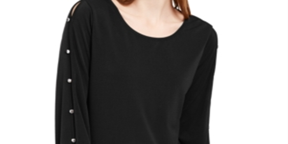 Blusa feminina NY Collection com mangas divididas, preta, tamanho pequeno grande