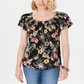 Camiseta feminina estampada de manga curta e decote redondo, estilo &amp; co, preta, tamanho pequeno