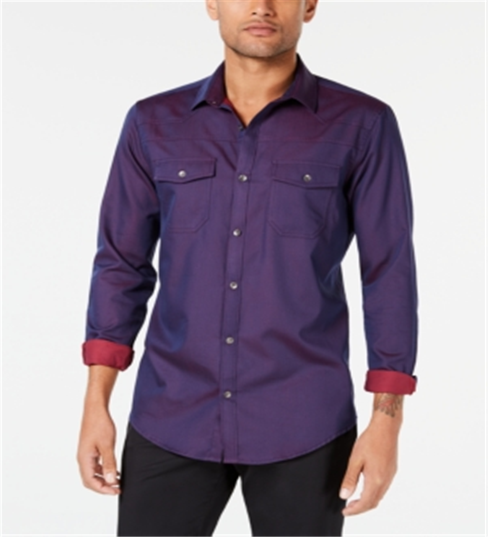 Camisa social masculina com gola estampada e ajuste clássico da INC International Concepts, azul, tamanho X-S