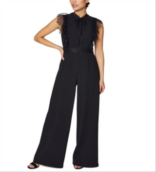 Macacão feminino Betsey Johnson com acabamento em renda e cílios, preto, tamanho 0, pequeno