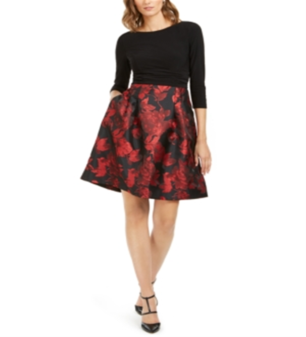 Vestido curto feminino Jessica Howard com manga 3/4, preto, tamanho 4, pequeno