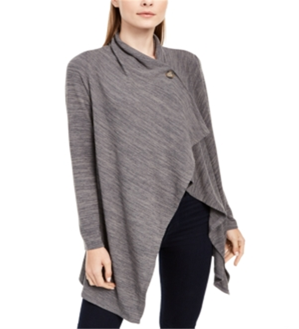 Suéter assimétrico feminino NY Collection Space Dye cinza tamanho pequeno médio