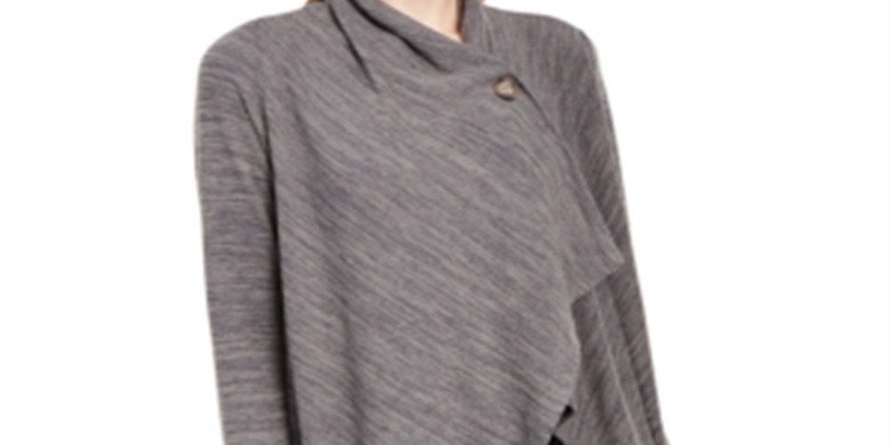 Suéter assimétrico feminino NY Collection Space Dye cinza tamanho pequeno médio