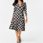 Vestido feminino xadrez com decote em V, preto, tamanho XX-G