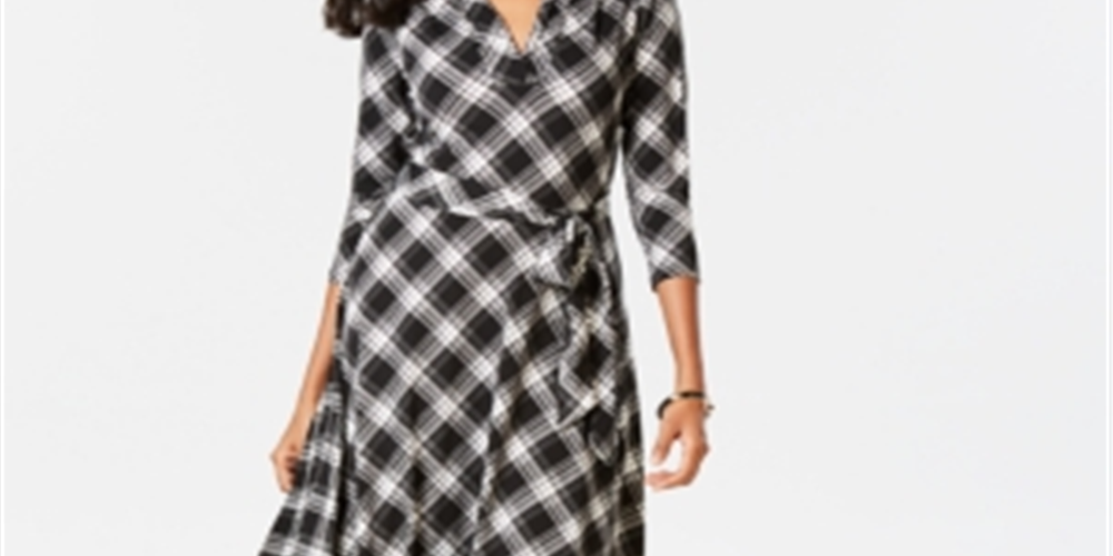 Vestido feminino xadrez com decote em V, preto, tamanho XX-G