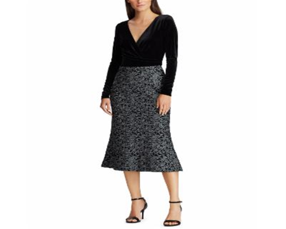 Ralph Lauren Women's Velvet Lace Dress Black Size 16