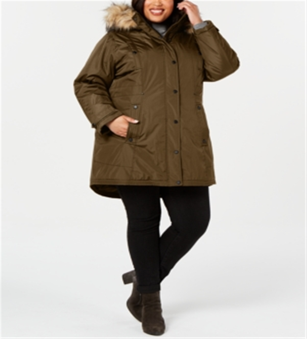 Parka Madden Girl Junior com capuz e acabamento em pele sintética, verde-oliva, tamanho M
