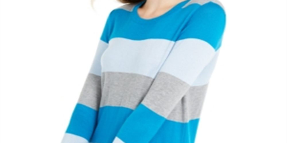 Camiseta feminina Maison Jules com estampa de blocos de cores, manga comprida, gola redonda, verde, tamanho pequeno