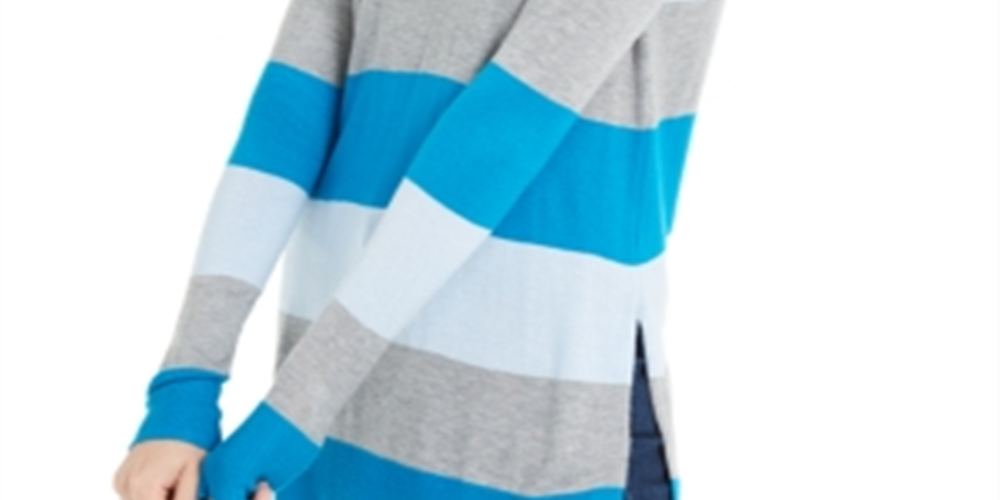 Camiseta feminina Maison Jules com estampa de blocos de cores, manga comprida, gola redonda, verde, tamanho pequeno