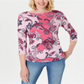 Top feminino de algodão estampado com manga 3/4 Charter Club, rosa, tamanho XX-G