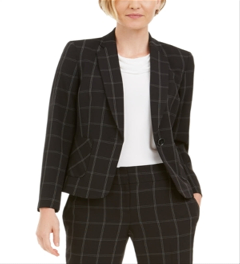 Blazer listrado feminino Kasper, preto, tamanho 4, pequeno