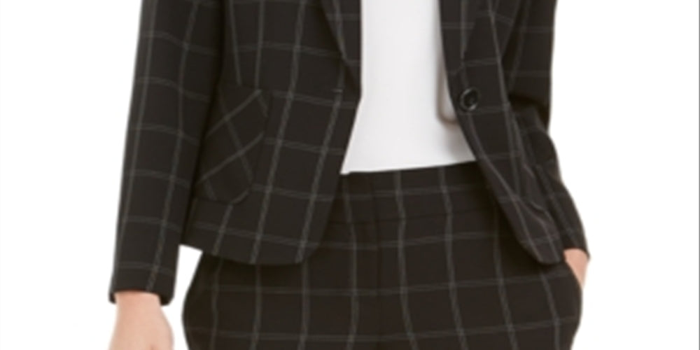 Blazer listrado feminino Kasper, preto, tamanho 4, pequeno