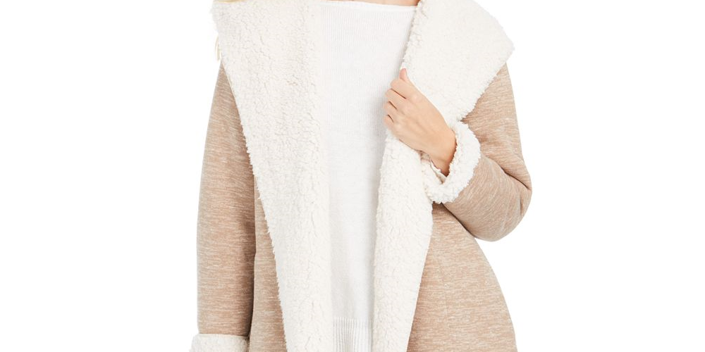 Cardigan feminino com capuz e forro de sherpa da Style &amp; Co, marrom, tamanho M
