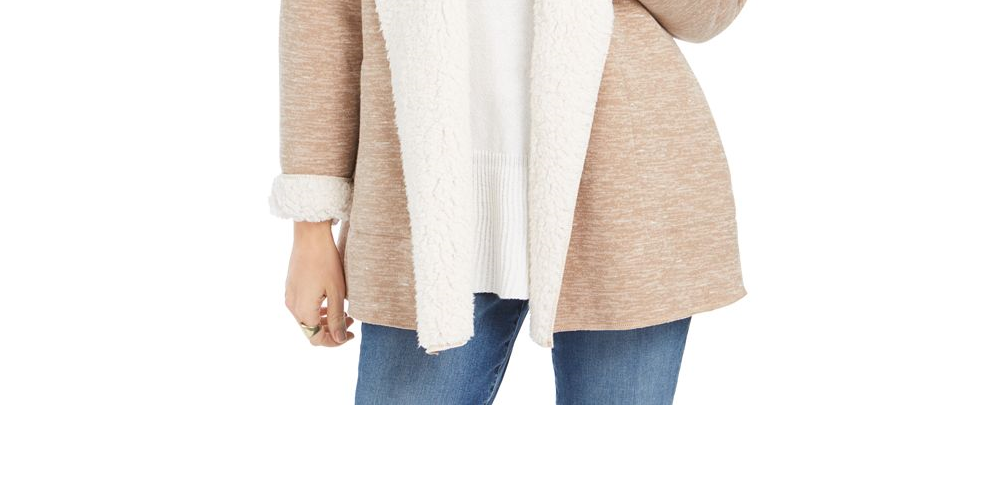 Cardigan feminino com capuz e forro de sherpa da Style &amp; Co, marrom, tamanho M