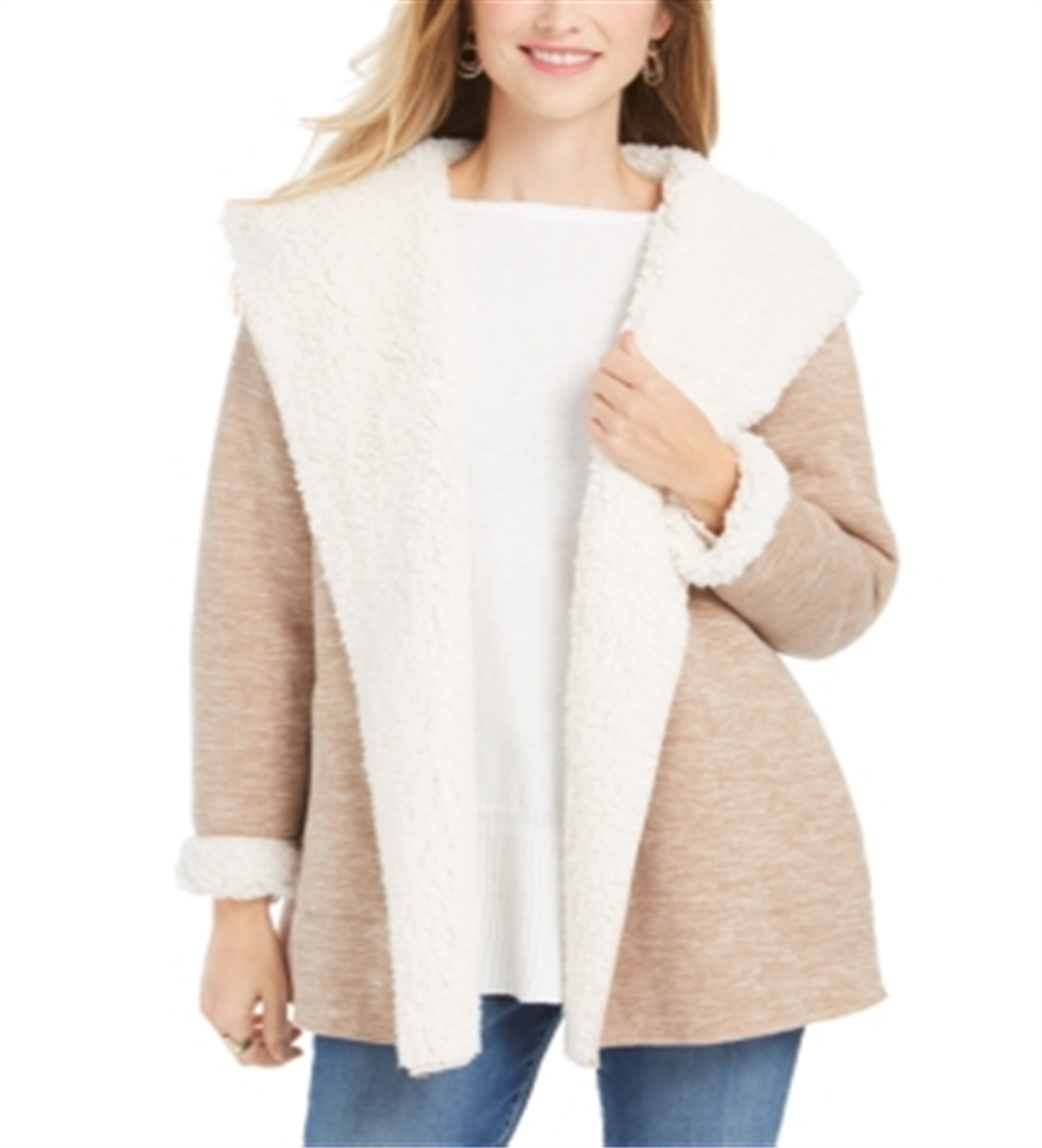 Cardigan feminino com capuz e forro de sherpa da Style &amp; Co, marrom, tamanho M