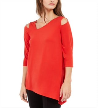 Blusa feminina Alfani com ombros descobertos e assimétrica, vermelha, tamanho XX-G