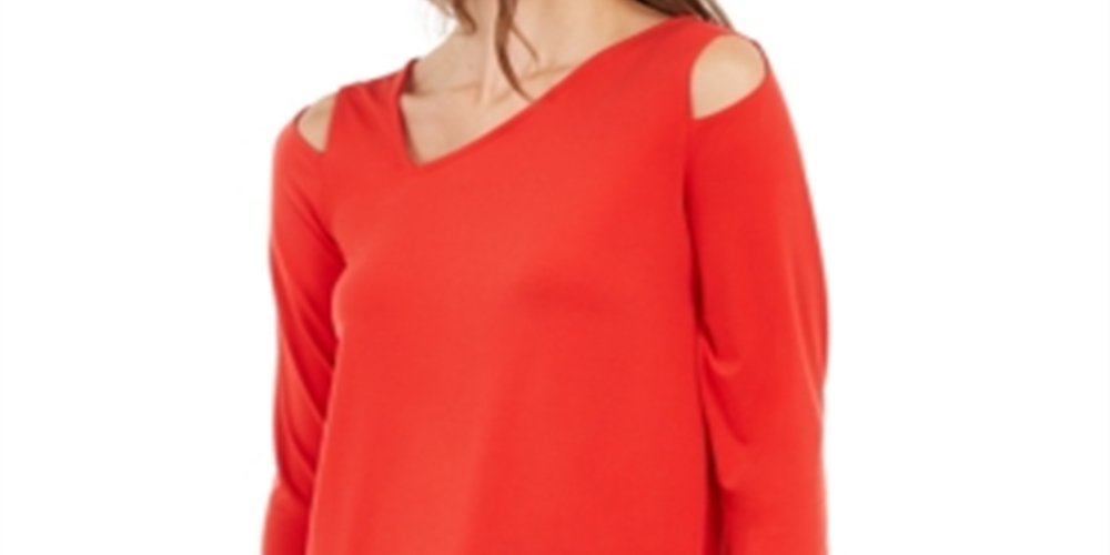 Blusa feminina Alfani com ombros descobertos e assimétrica, vermelha, tamanho XX-G