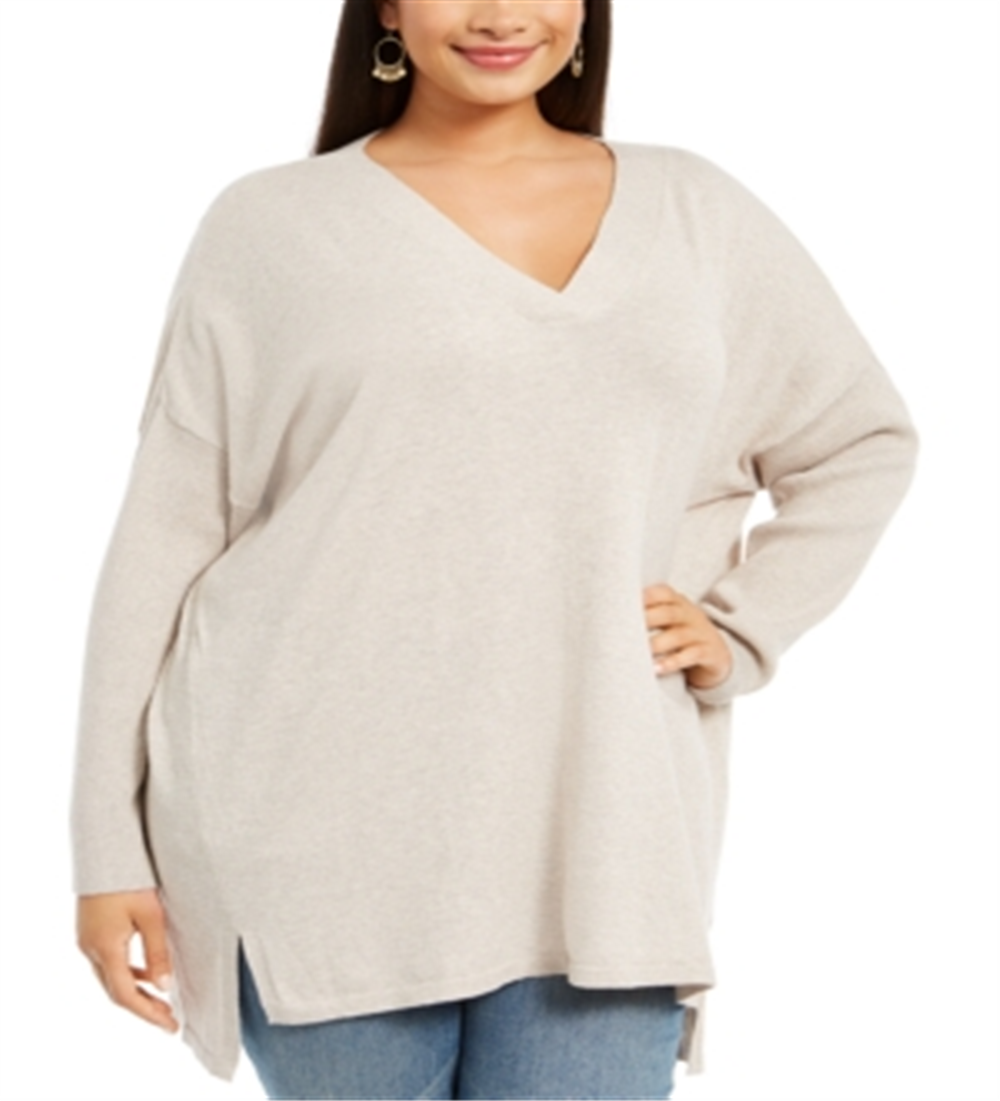 Suéter feminino com decote em V estilo &amp; co marrom tamanho 0X