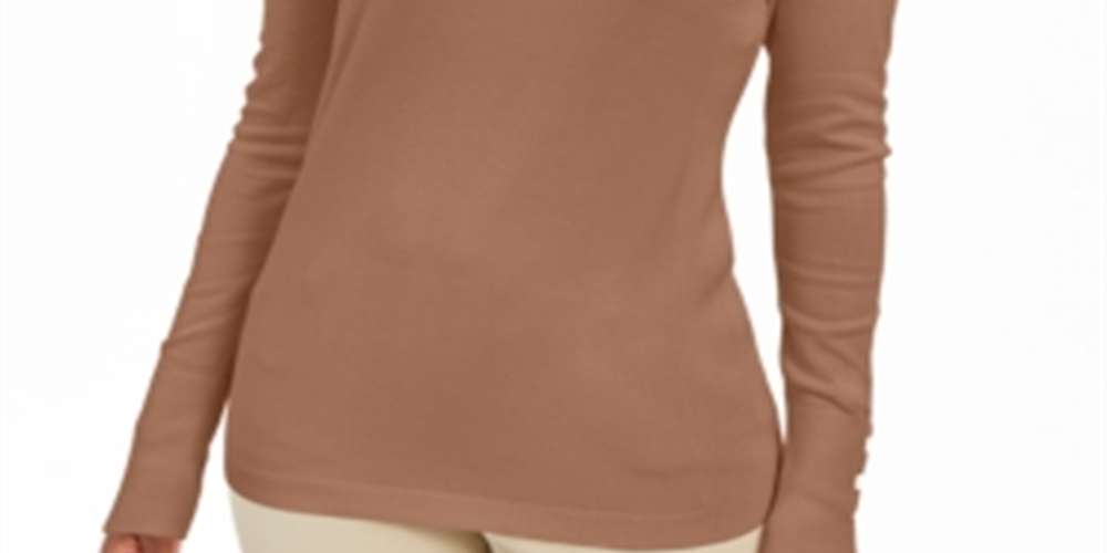 JM Collection Suéter feminino com decote em V e mangas enfeitadas, marrom, tamanho X-S